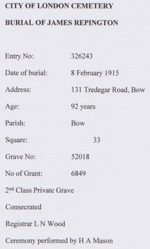 Repington (James) 1915 Burial Record